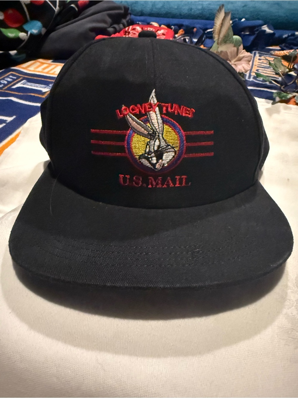 Vintage Looney Tunes U.S. Mail Bugs Bunny Embroidered Baseball Cap - Black